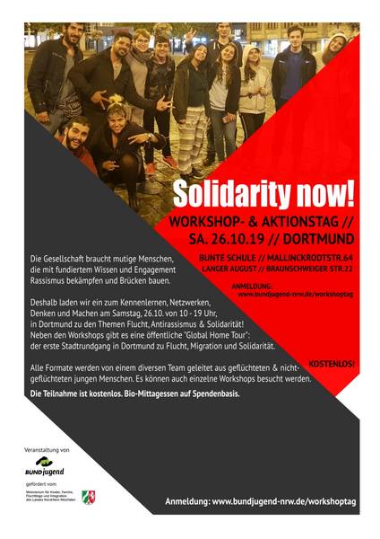 Flyer des Workshop- und Aktionstags "Solidarity Now" der BUNDjugend